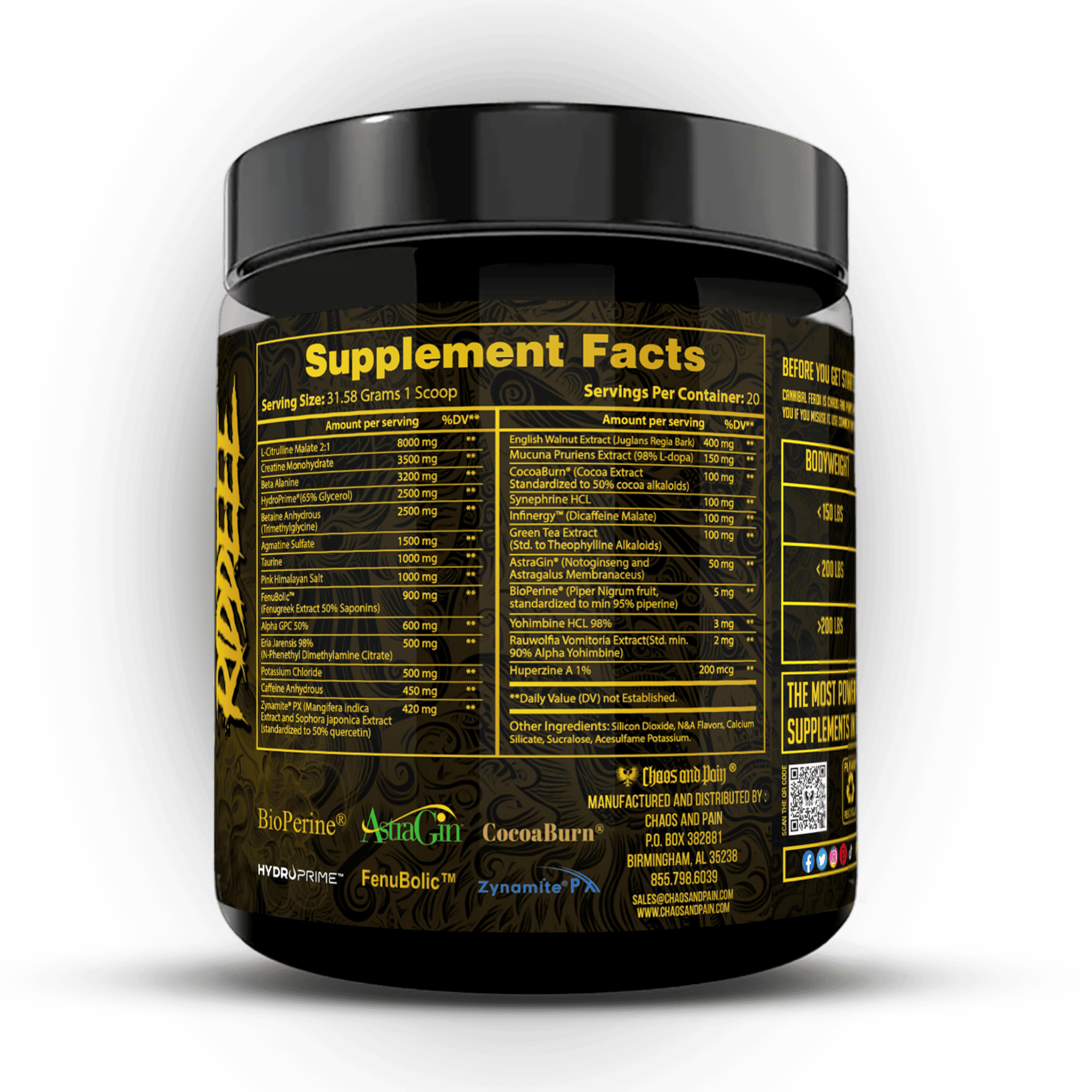 supplement facts new cannibal ferox amped