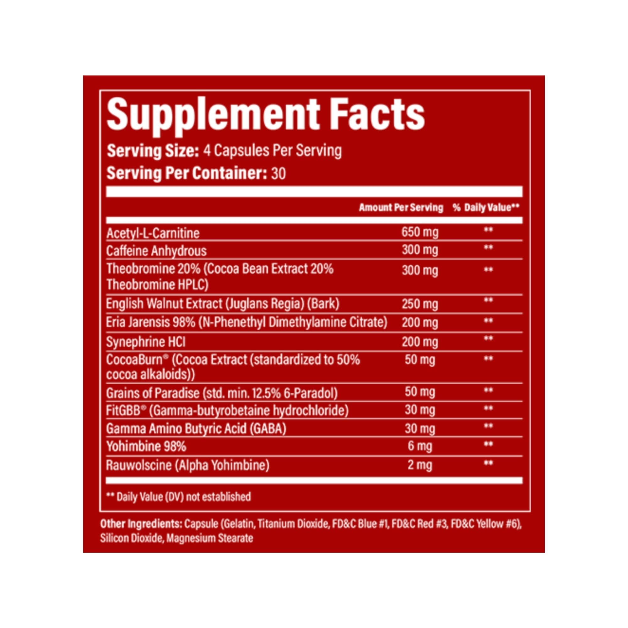 Supplement Facts new Red Sky Fat Burner